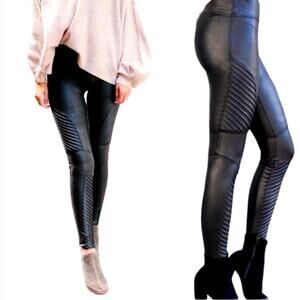 SPANX Faux Leather Quilted Moto Leggings Black Small